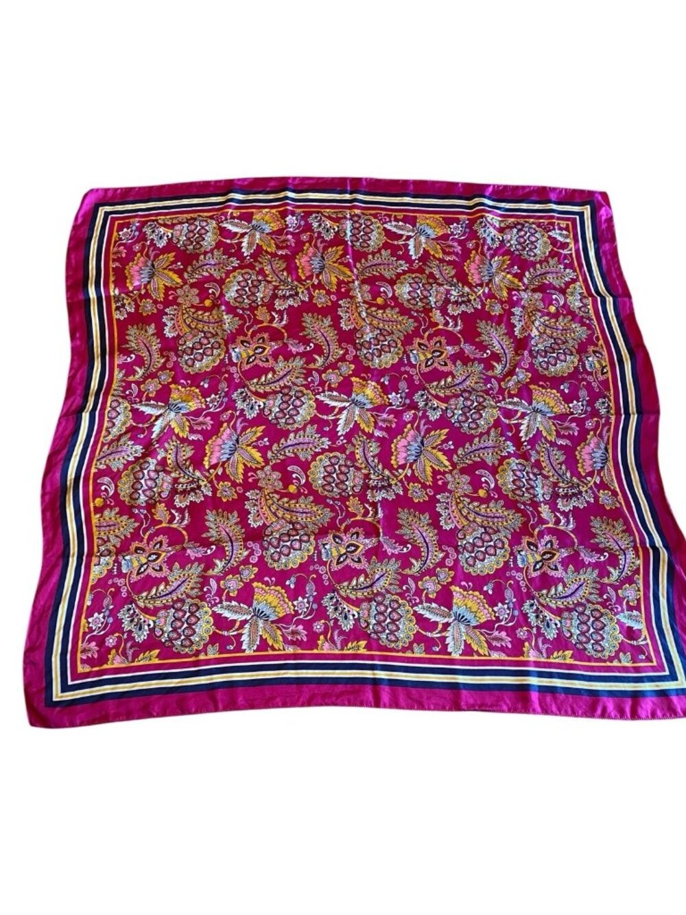 Silk Floral Scarf Purple Multicolor 33x33 Lightweight Square Neck Scarf - Picture 3 of 7